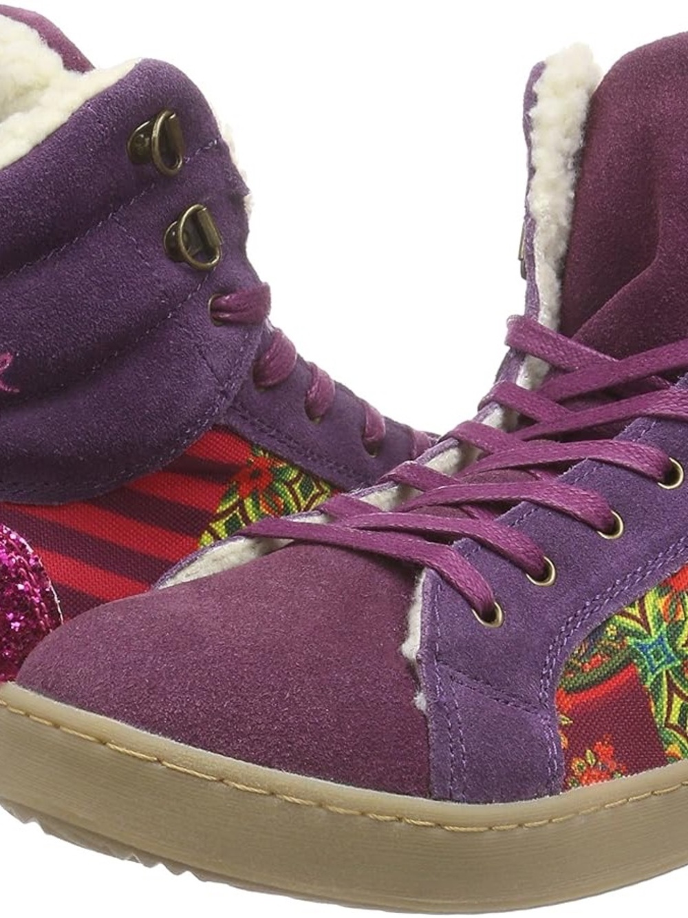 Desigual Purple Suede High-Top Sneakers with Patterned Side Panels